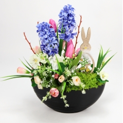 WIOSENNY Stroik kompozycja do domu z zajączkiem HIACYNTY BRATKI KROKUSY